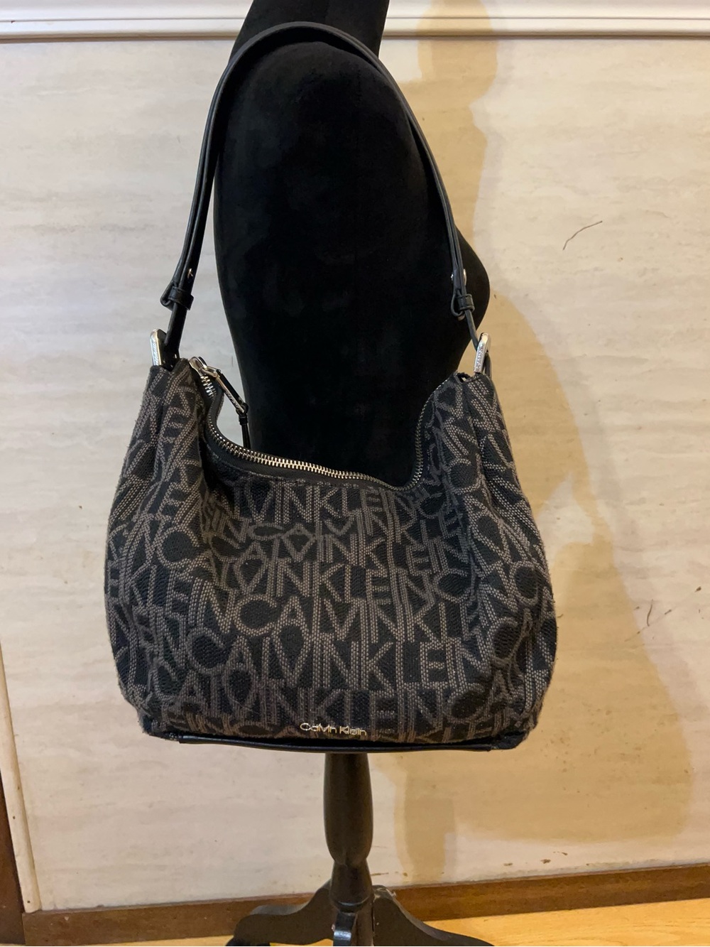 Calvin Klein Monogram Logo Hobo Shoulder Bag All Over Jacquard Text Print